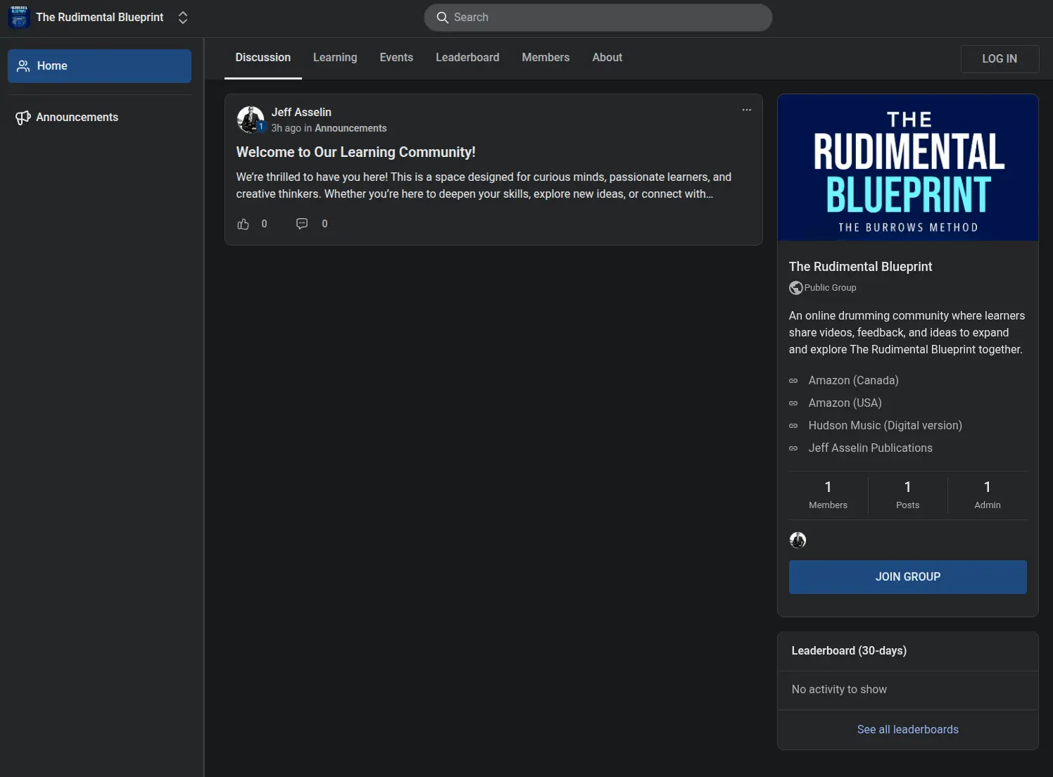 Online drum learning community with feedback and support